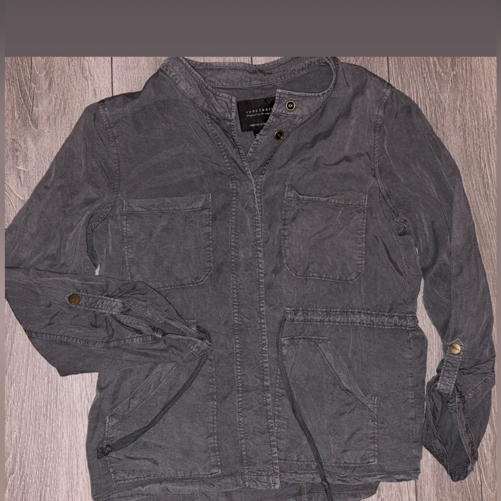 Sanctuary Women’s Size Medium Button Up Jacket Gray Cinched Waist Pockets